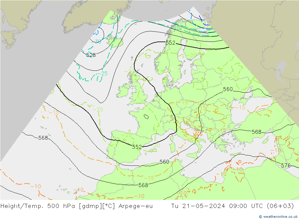 Height/Temp. 500 hPa Arpege-eu Di 21.05.2024 09 UTC