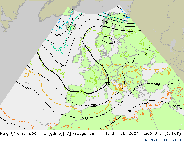 Hoogte/Temp. 500 hPa Arpege-eu di 21.05.2024 12 UTC