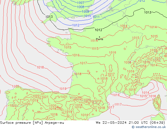 Surface pressure Arpege-eu We 22.05.2024 21 UTC