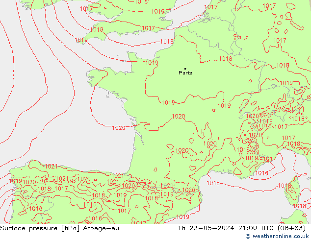 Surface pressure Arpege-eu Th 23.05.2024 21 UTC