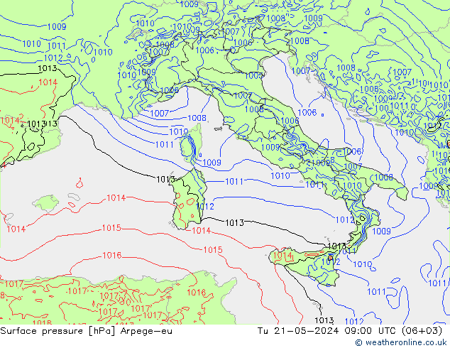 Yer basıncı Arpege-eu Sa 21.05.2024 09 UTC
