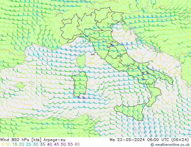 Wind 850 hPa Arpege-eu We 22.05.2024 06 UTC