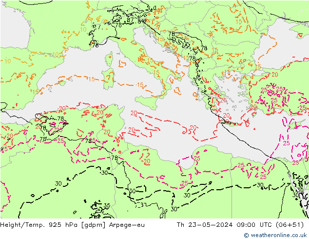 Height/Temp. 925 hPa Arpege-eu  23.05.2024 09 UTC