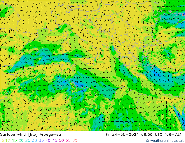 Surface wind Arpege-eu Fr 24.05.2024 06 UTC
