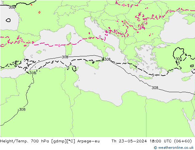 Height/Temp. 700 hPa Arpege-eu  23.05.2024 18 UTC
