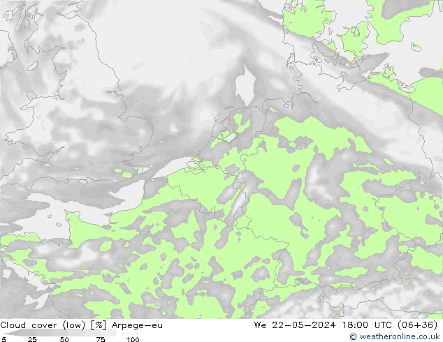 nuvens (baixo) Arpege-eu Qua 22.05.2024 18 UTC
