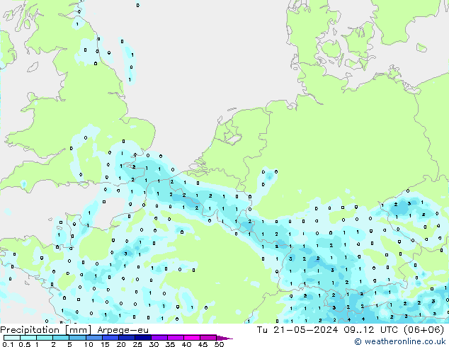 Precipitation Arpege-eu Tu 21.05.2024 12 UTC