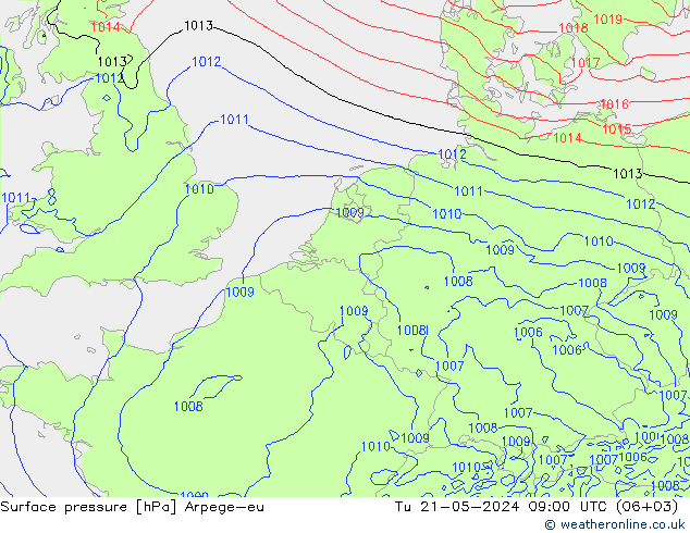 Atmosférický tlak Arpege-eu Út 21.05.2024 09 UTC