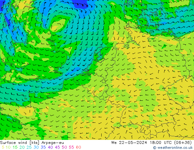 Surface wind Arpege-eu We 22.05.2024 18 UTC