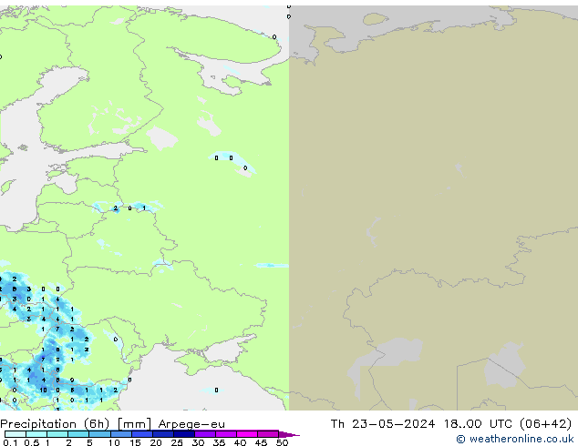 Precipitation (6h) Arpege-eu Th 23.05.2024 00 UTC