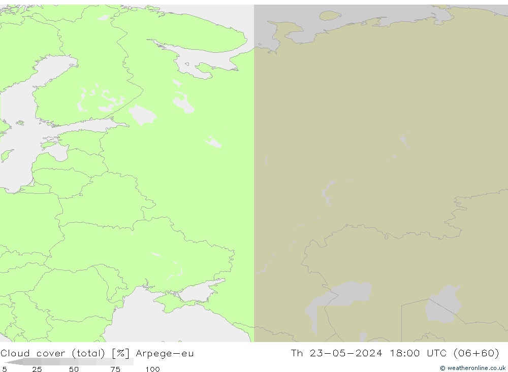 Cloud cover (total) Arpege-eu Th 23.05.2024 18 UTC