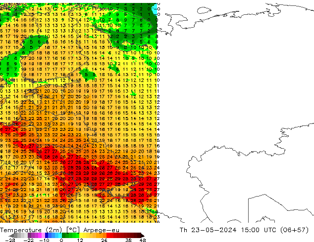 Temperature (2m) Arpege-eu Th 23.05.2024 15 UTC
