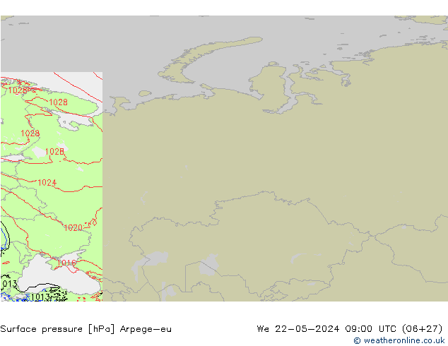 Pressione al suolo Arpege-eu mer 22.05.2024 09 UTC
