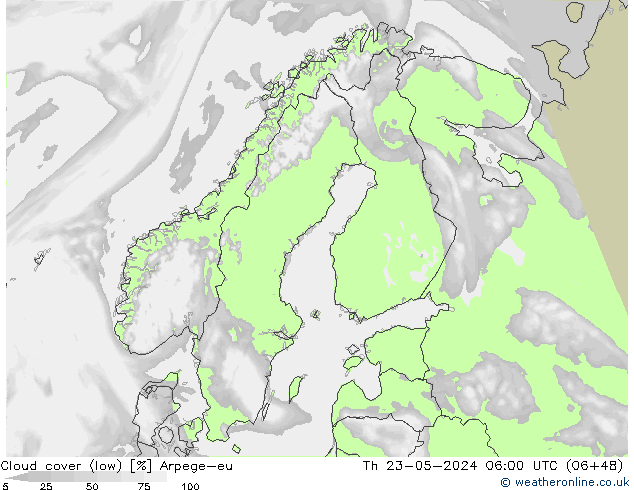nízká oblaka Arpege-eu Čt 23.05.2024 06 UTC