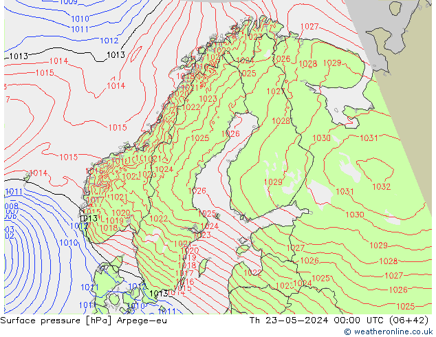 Atmosférický tlak Arpege-eu Čt 23.05.2024 00 UTC