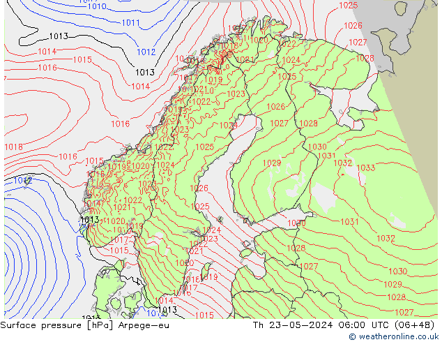 Surface pressure Arpege-eu Th 23.05.2024 06 UTC