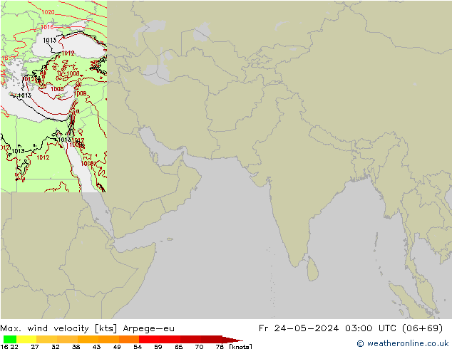 Max. wind velocity Arpege-eu ven 24.05.2024 03 UTC