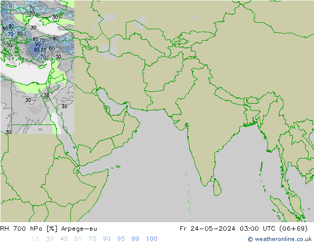 Humidité rel. 700 hPa Arpege-eu ven 24.05.2024 03 UTC