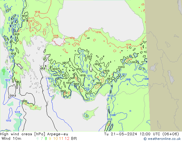 yüksek rüzgarlı alanlar Arpege-eu Sa 21.05.2024 12 UTC