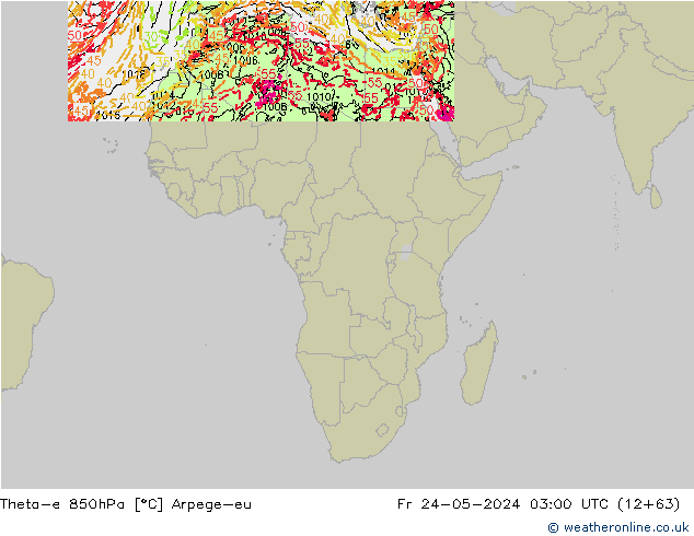 Theta-e 850hPa Arpege-eu Fr 24.05.2024 03 UTC