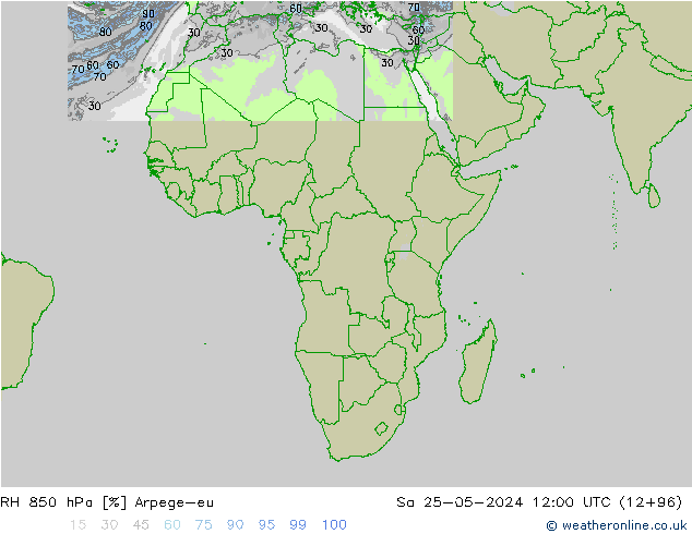 RH 850 hPa Arpege-eu Sa 25.05.2024 12 UTC