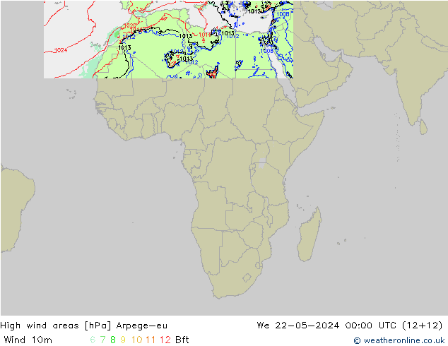 High wind areas Arpege-eu  22.05.2024 00 UTC