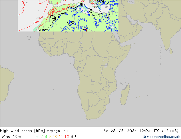 High wind areas Arpege-eu sáb 25.05.2024 12 UTC