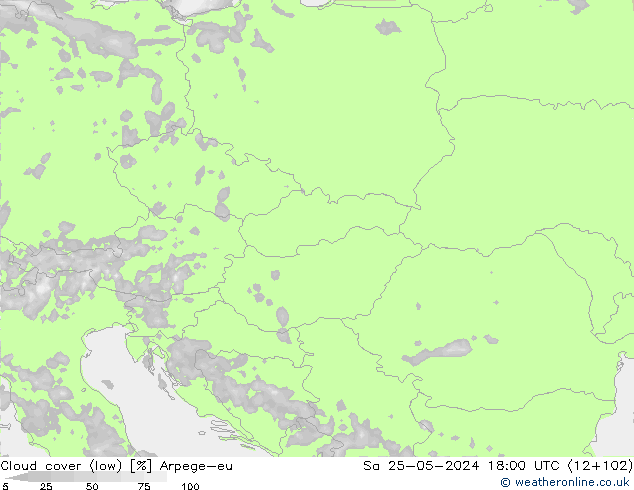 Cloud cover (low) Arpege-eu Sa 25.05.2024 18 UTC