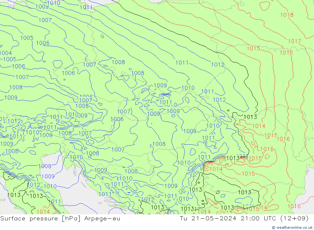 Presión superficial Arpege-eu mar 21.05.2024 21 UTC