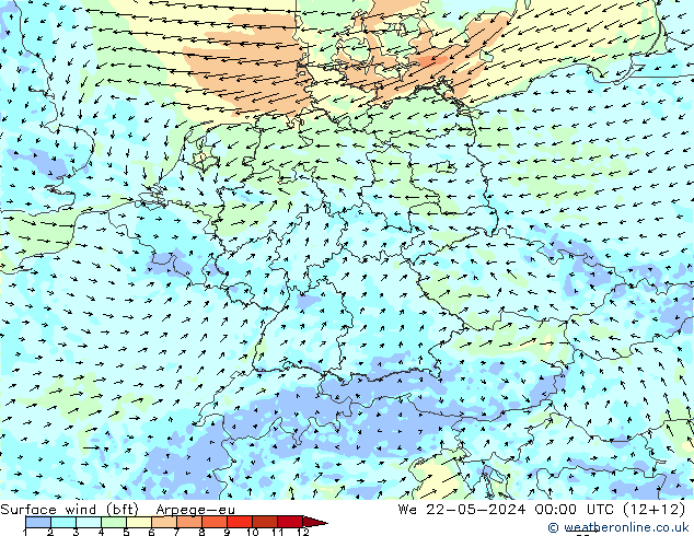 Rüzgar 10 m (bft) Arpege-eu Çar 22.05.2024 00 UTC