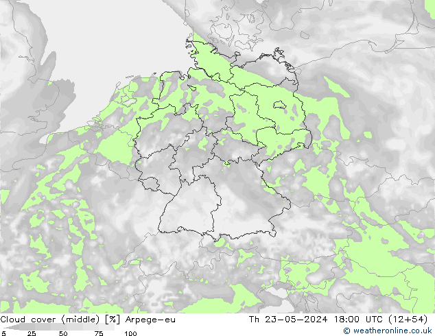 Cloud cover (middle) Arpege-eu Th 23.05.2024 18 UTC