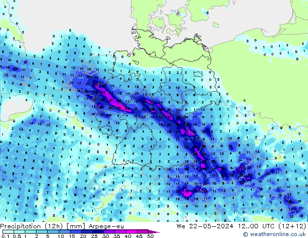 降水量 (12h) Arpege-eu 星期三 22.05.2024 00 UTC