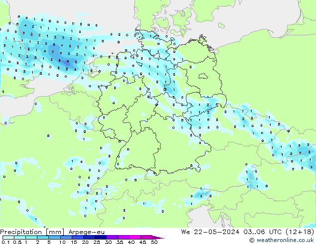 Precipitation Arpege-eu We 22.05.2024 06 UTC