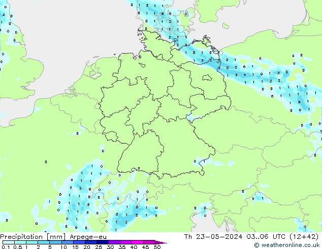 Précipitation Arpege-eu jeu 23.05.2024 06 UTC