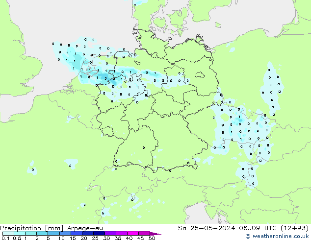 Srážky Arpege-eu So 25.05.2024 09 UTC