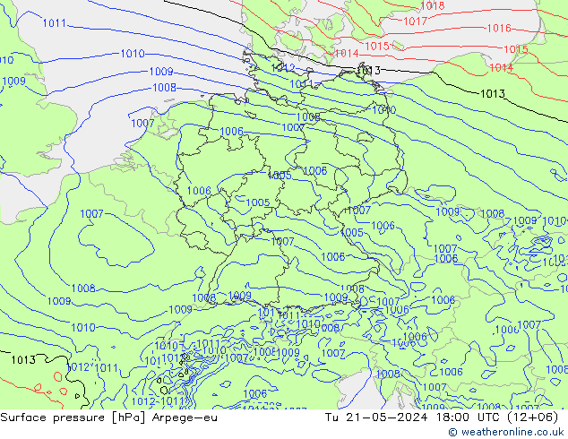 地面气压 Arpege-eu 星期二 21.05.2024 18 UTC