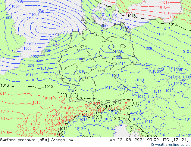 Bodendruck Arpege-eu Mi 22.05.2024 09 UTC