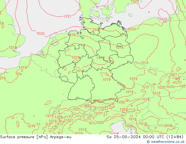 Pressione al suolo Arpege-eu sab 25.05.2024 00 UTC