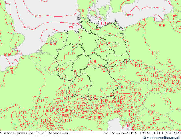 Presión superficial Arpege-eu sáb 25.05.2024 18 UTC