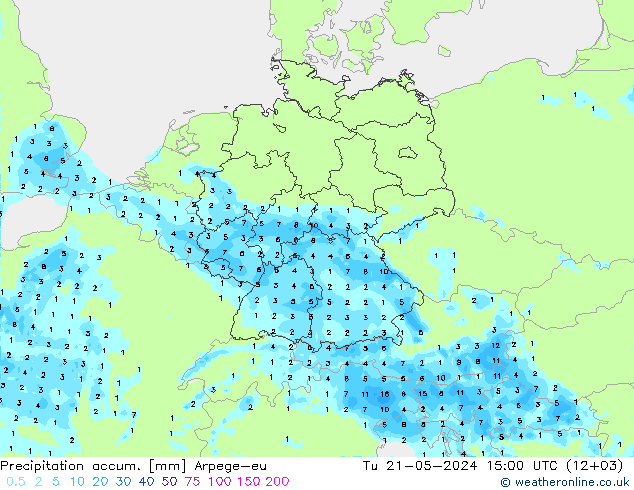 Precipitation accum. Arpege-eu mar 21.05.2024 15 UTC