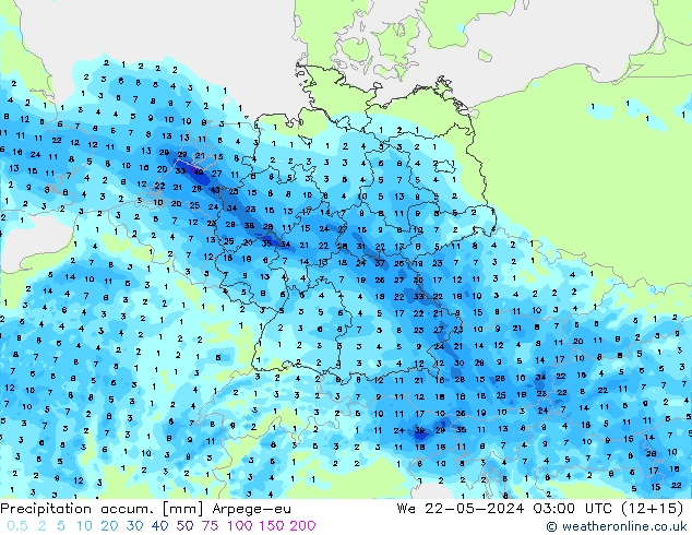 Precipitation accum. Arpege-eu We 22.05.2024 03 UTC