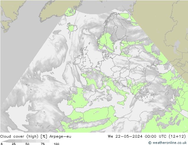 Cloud cover (high) Arpege-eu We 22.05.2024 00 UTC