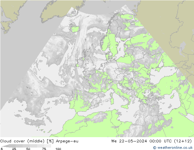 oblačnosti uprostřed Arpege-eu St 22.05.2024 00 UTC