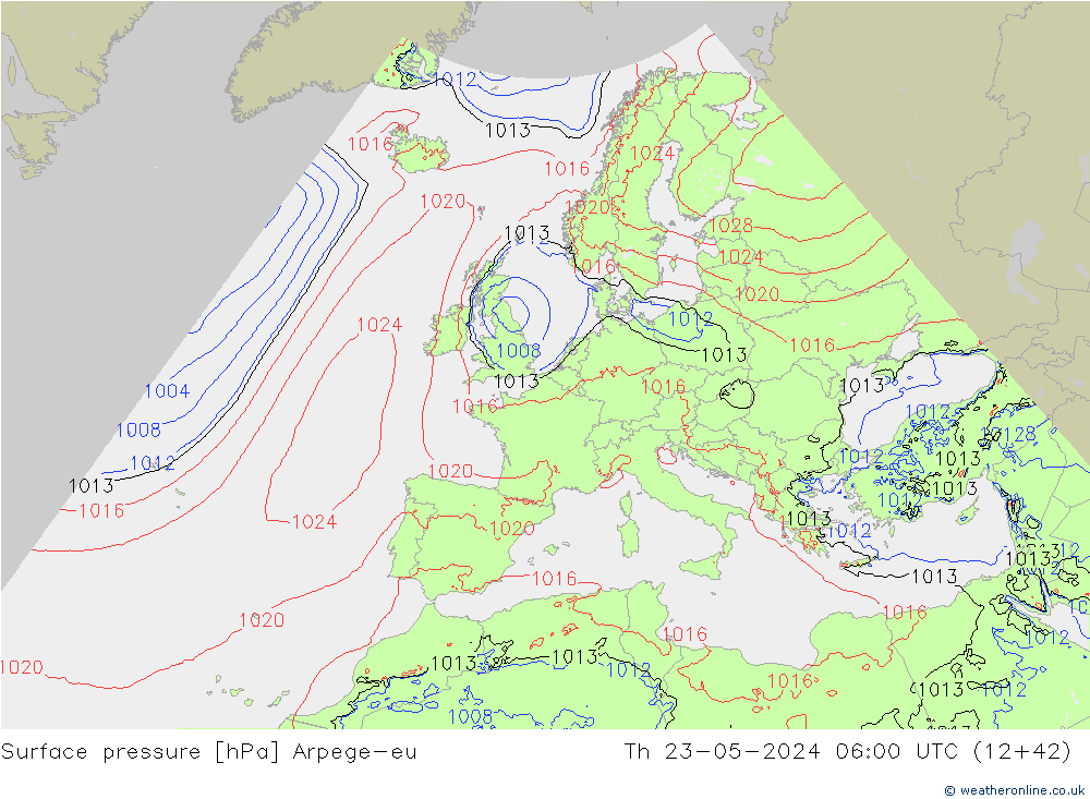 Surface pressure Arpege-eu Th 23.05.2024 06 UTC