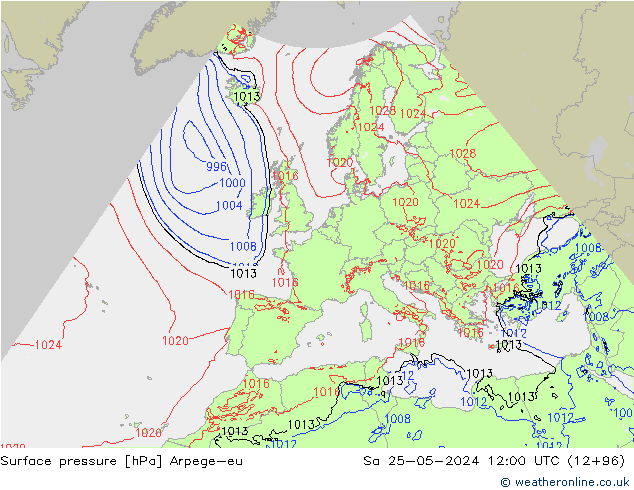 Pressione al suolo Arpege-eu sab 25.05.2024 12 UTC
