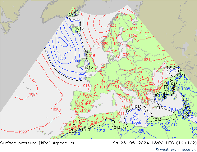Pressione al suolo Arpege-eu sab 25.05.2024 18 UTC