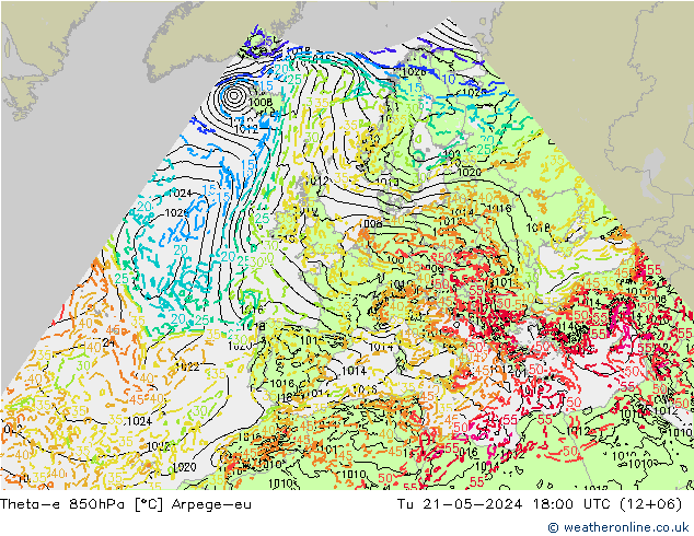 Theta-e 850hPa Arpege-eu  21.05.2024 18 UTC