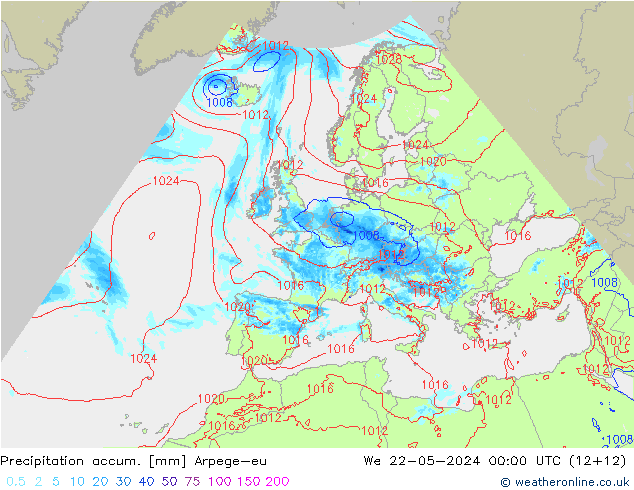 Toplam Yağış Arpege-eu Çar 22.05.2024 00 UTC