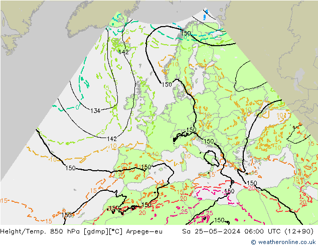 Hoogte/Temp. 850 hPa Arpege-eu za 25.05.2024 06 UTC