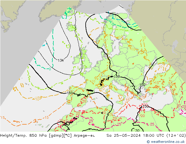 Height/Temp. 850 hPa Arpege-eu Sa 25.05.2024 18 UTC